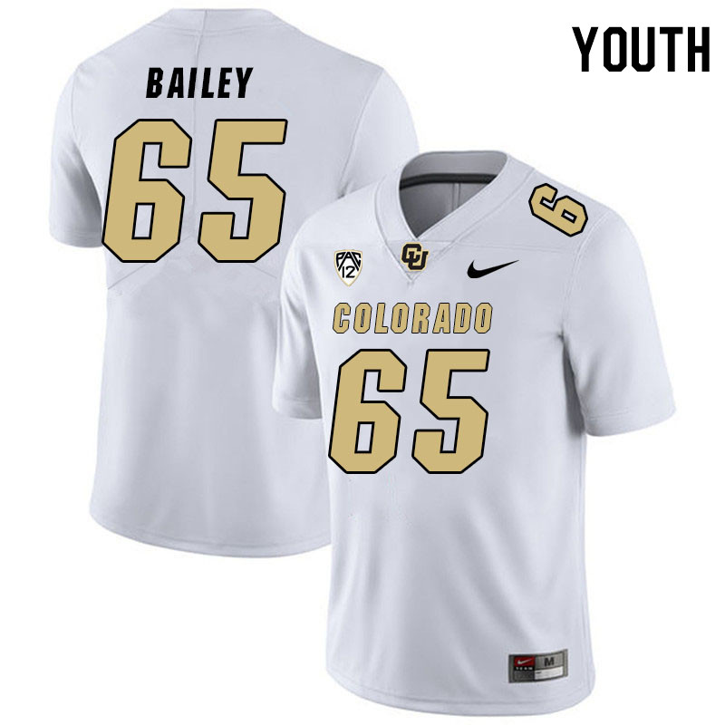 Youth #65 Jack Bailey Colorado Buffaloes College Football Jerseys Stitched Sale-White - Click Image to Close
